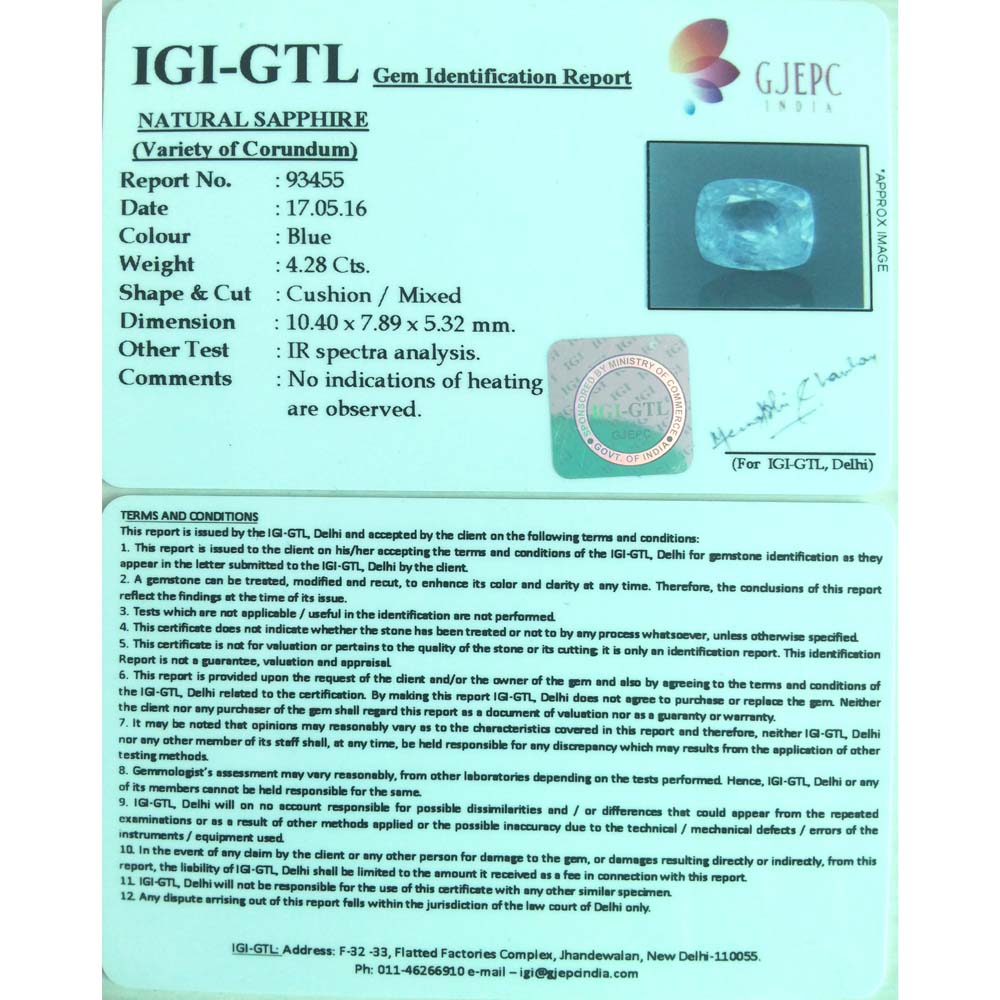 4.28/CT /CT Natural Neelam with Govt Lab Certificate-BLUSA9V