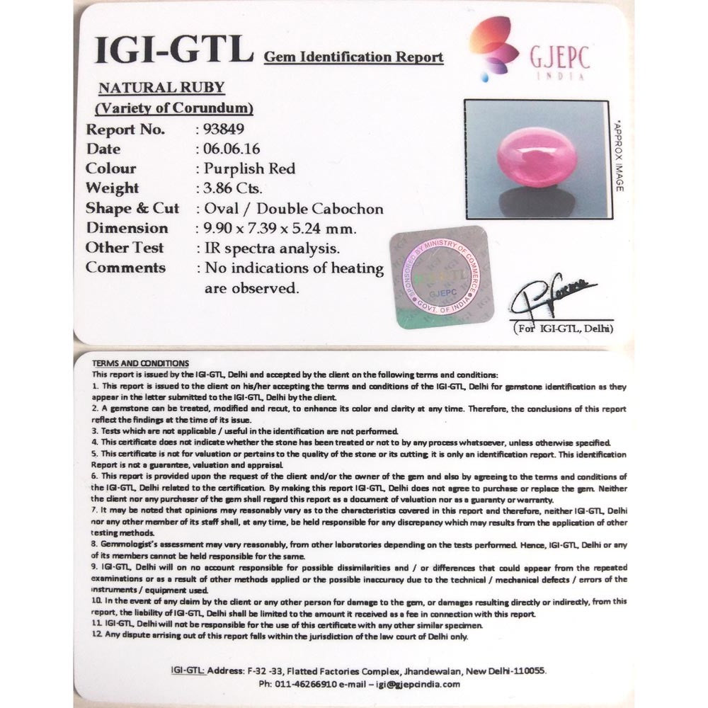 4.29 Ratti Natural Mozambique Ruby with Govt. Lab Certificate-(23310)