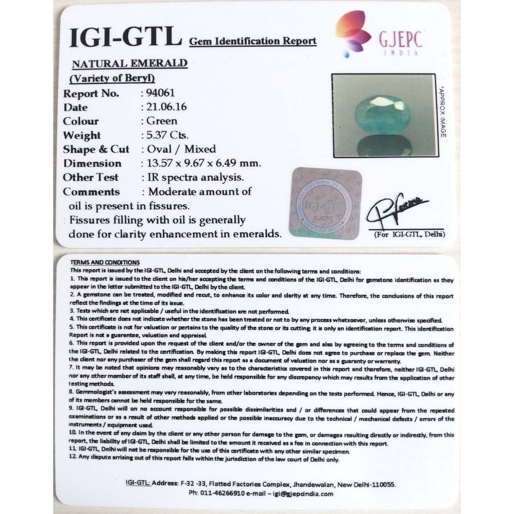 5.97 Ratti Natural Panna Stone with Govt. Lab Certificate (6100)