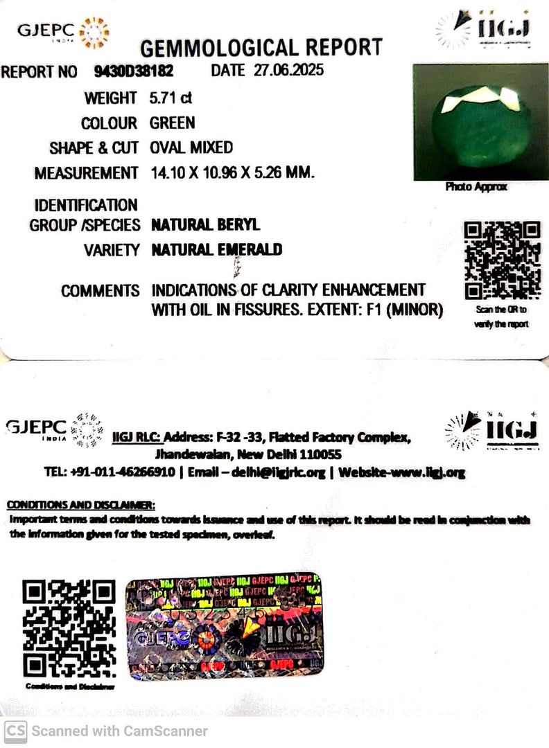 6.34 Ratti Natural Panna Stone with Govt. Lab Certificate