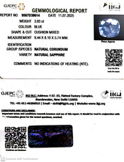 3.93/CT Natural Blue Sapphire with Govt Lab Certificate ( 34410)