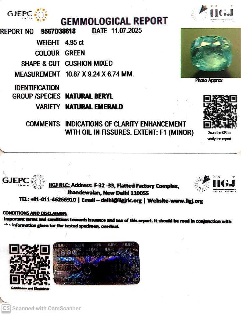 4.95/CT Natural Panna Stone with Govt. Lab Certificate (56610)