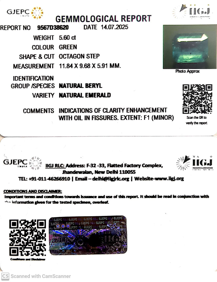 5.60/CT Natural Panna Stone with Govt. Lab Certificate (45510)