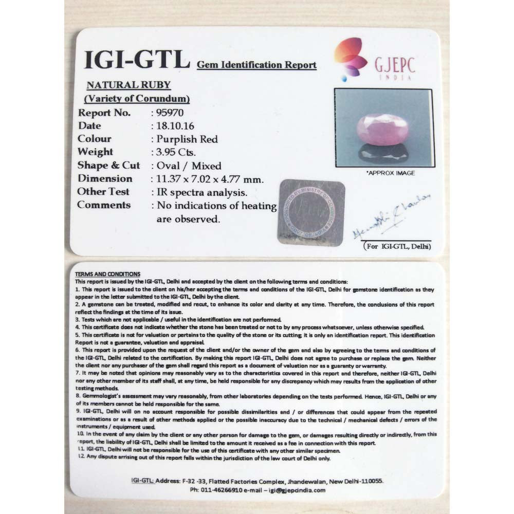 4.39 Ratti Natural New Burma ruby with Govt. Lab Certificate-(4551)