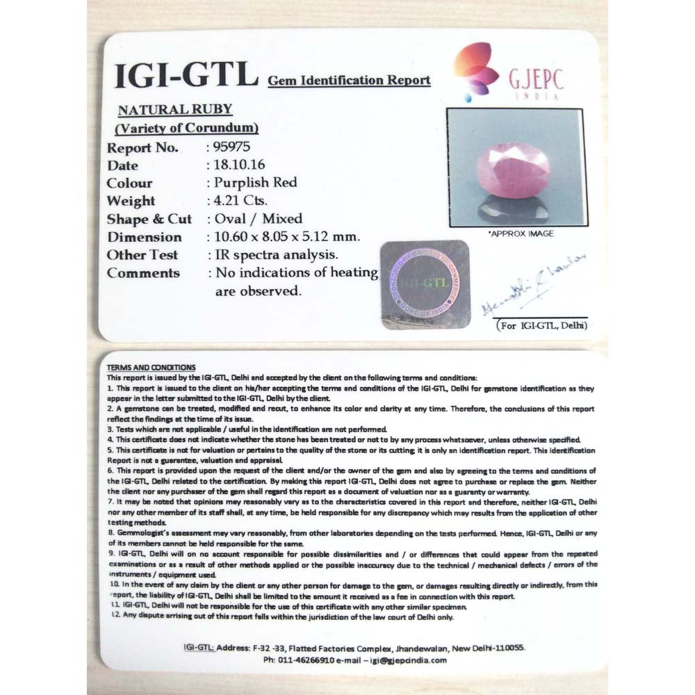 4.68 Ratti Natural New Burma ruby with Govt. Lab Certificate-(4551)
