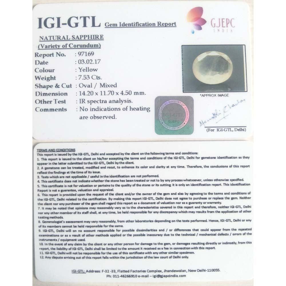 8.37 Ratti Natural yellow sapphire with Govt Lab Certificate-(YELSA9T)