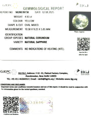 4.93/CT Natural Yellow Sapphire With Govt Lab Certificate (45510)