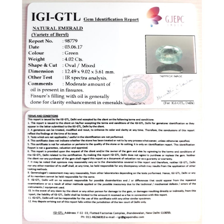 4.73 Ratti NATURAL Panna Stone with Govt Lab Certificate (8100)