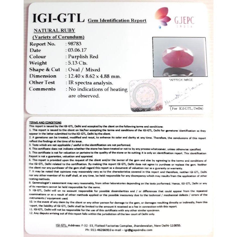 5.70 Ratti Natural New Burma ruby with Govt. Lab Certificate-(3441)