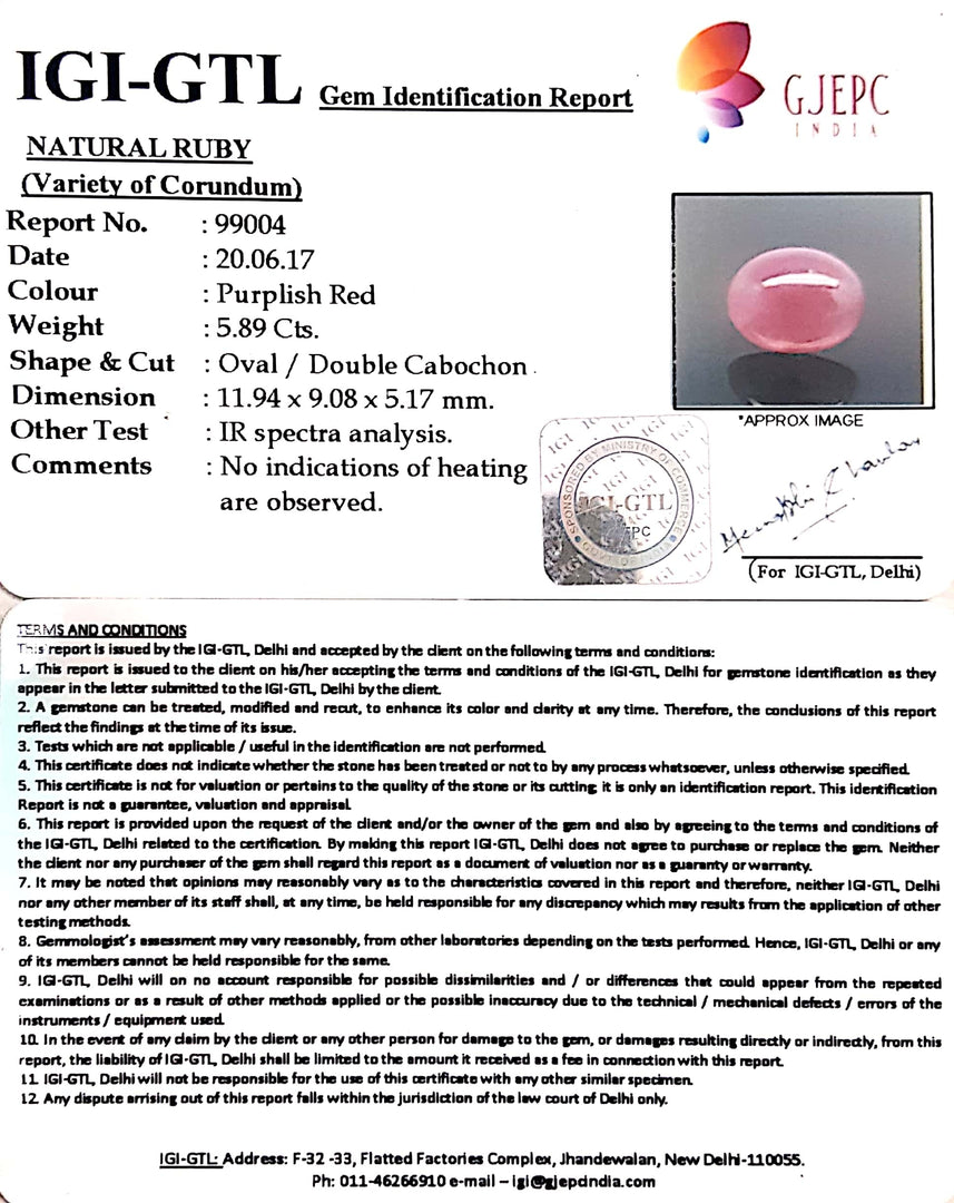 6.54 Ratti Natural Mozambique Ruby with Govt Lab Certificate-(23310)