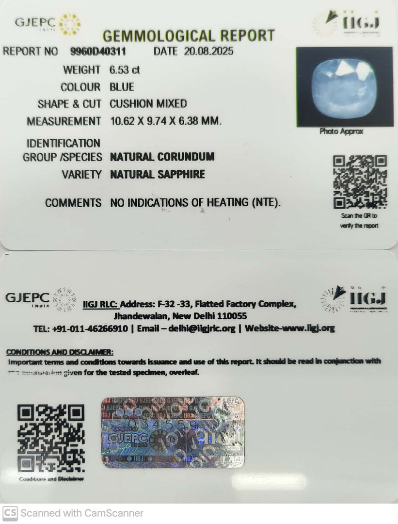 6.53/CT Natural Blue Sapphire with Govt Lab Certificate (6771)