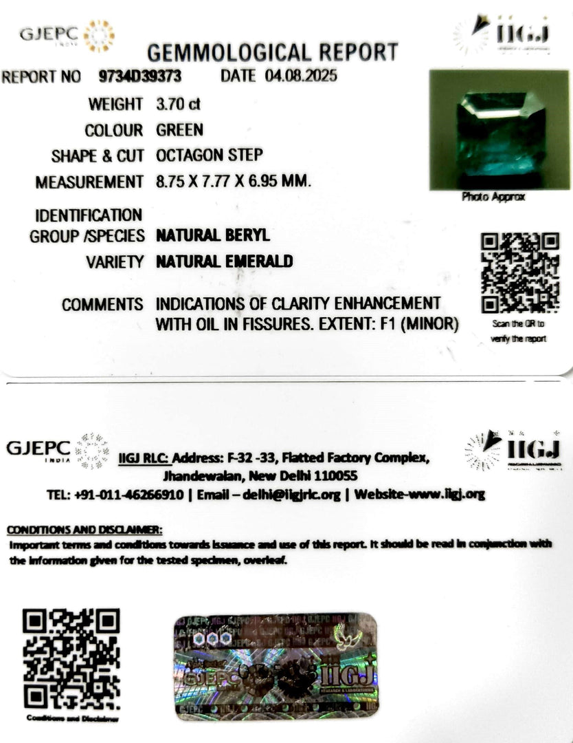 3.70/CT Natural Panna Stone with Govt. Lab Certificate (56610)