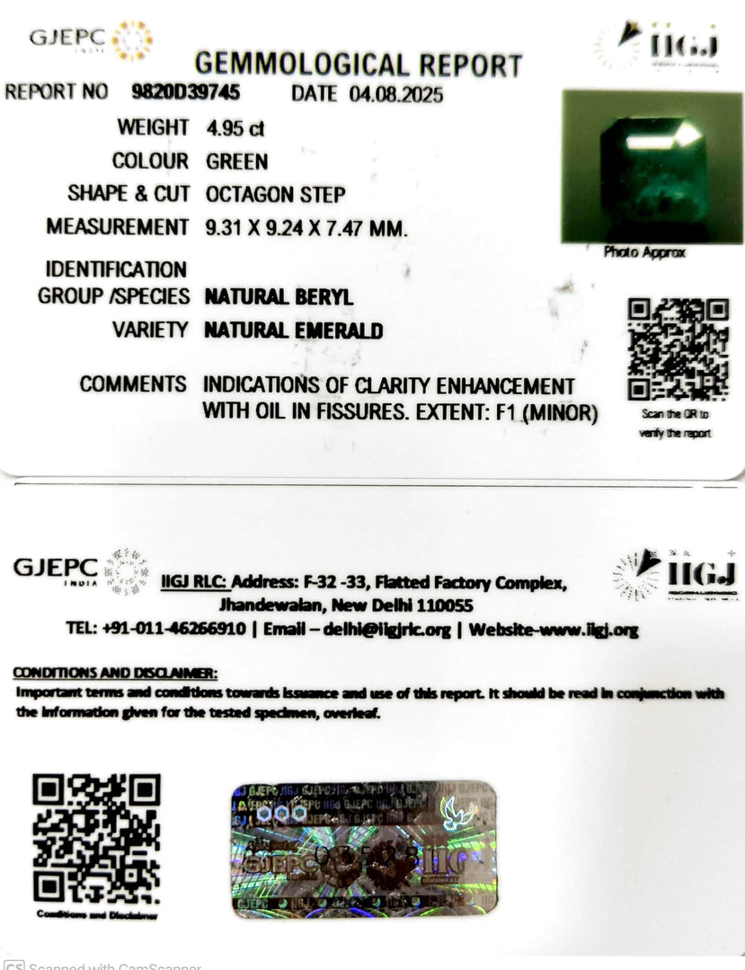 4.95/CT Natural Panna Stone with Govt. Lab Certificate (23310)