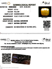 6.76/CT Natural Yellow Sapphire With Govt Lab Certificate (1221)