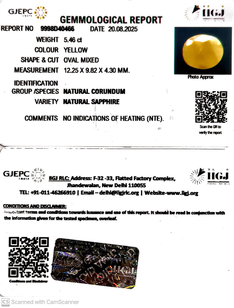 5.46/CT Natural Yellow Sapphire With Govt Lab Certificate (4551)