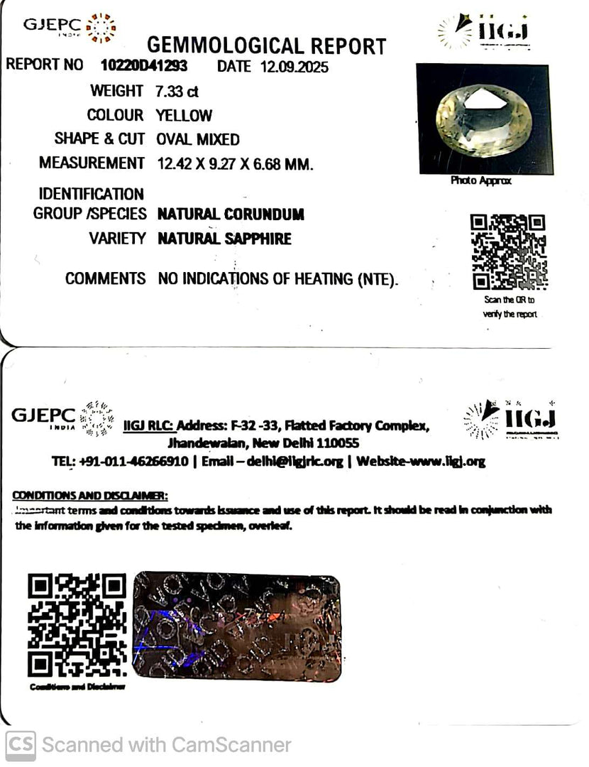 7.33/CT Natural Yellow Sapphire With Govt Lab Certificate (12210)