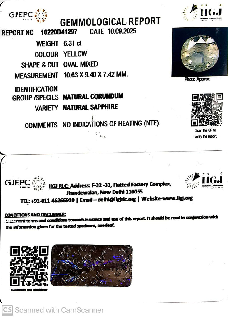 6.31/CT Natural Yellow Sapphire With Govt Lab Certificate (34410)