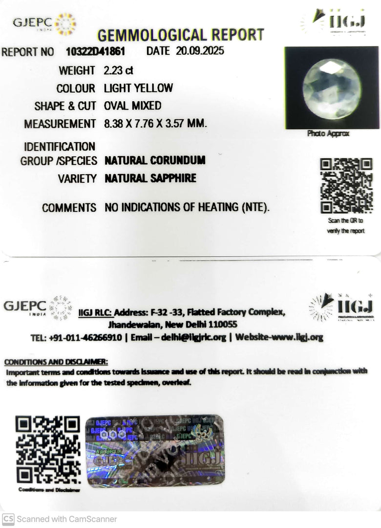 2.23/CT Natural Yellow Sapphire With Govt Lab Certificate (12210)