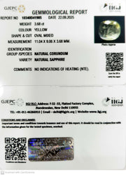 3.68/CT Natural Yellow Sapphire With Govt Lab Certificate (16650)