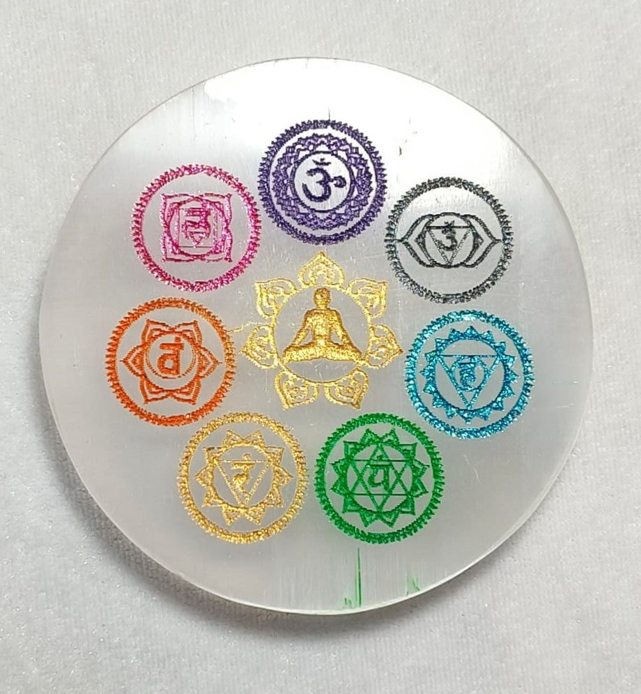 SEVEN CHAKRA SELENITE ROUND PLATE
