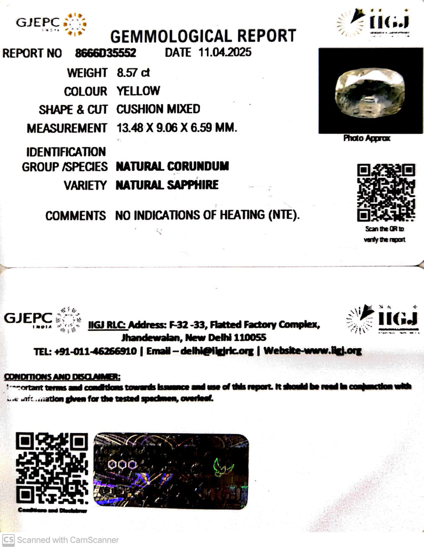 8.57/CT Natural Yellow Sapphire With Govt Lab Certificate