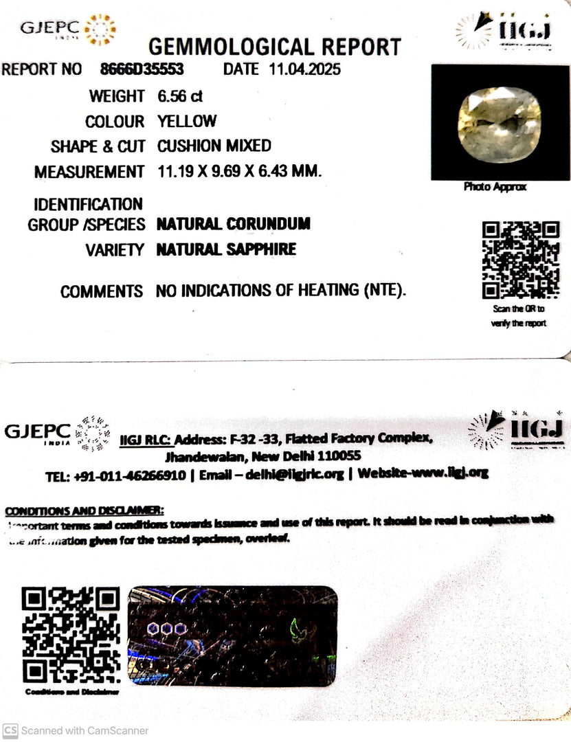 6.56/CT Natural Yellow Sapphire With Govt Lab Certificate
