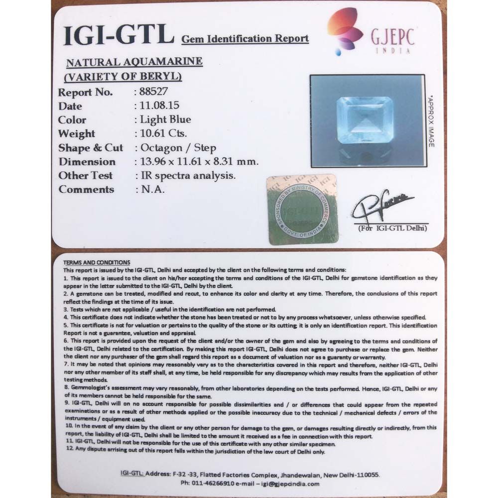 10.61/CT Natural Aquamarine with Govt Lab Certificate-5661