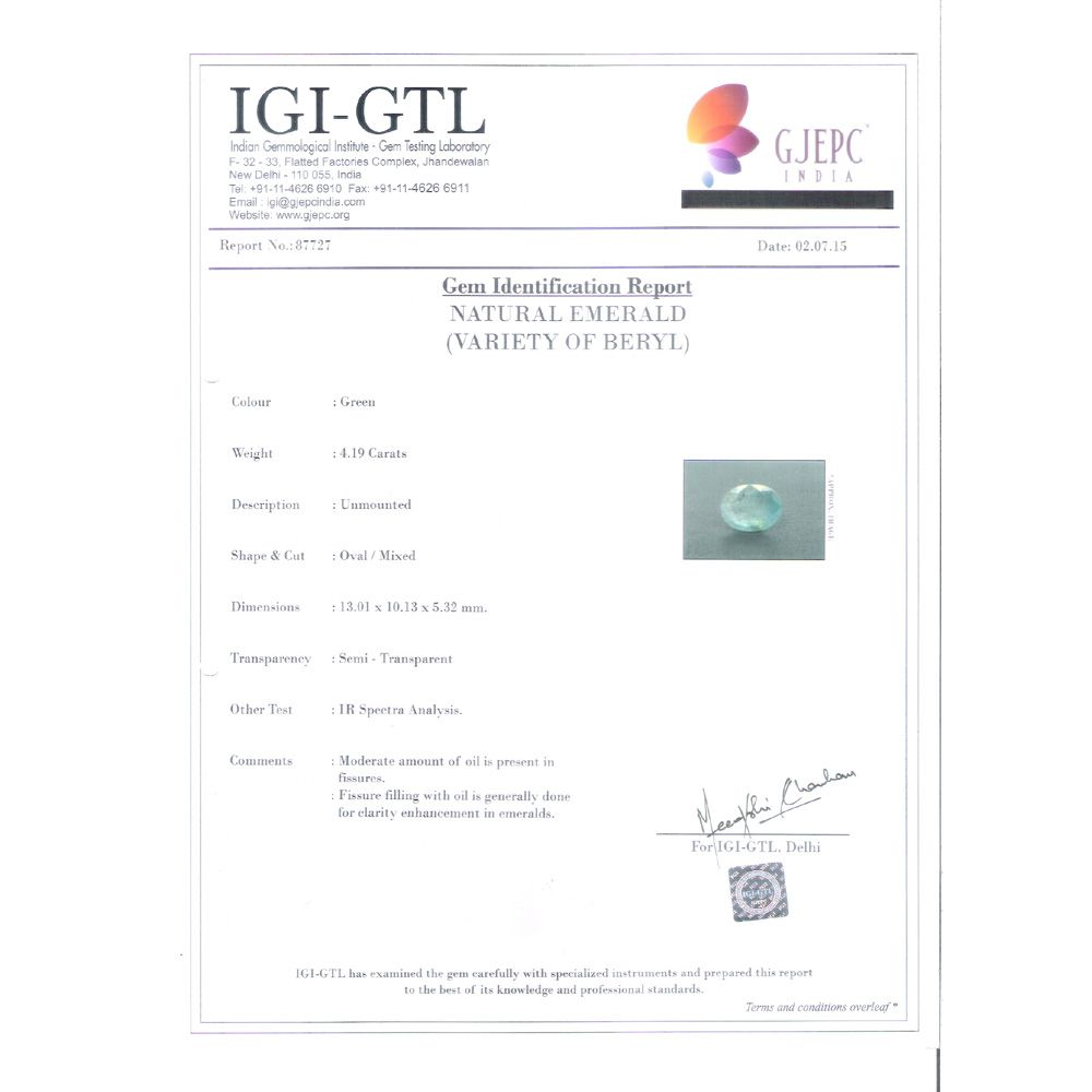 4.66 Ratti Natural Panna Stone with Govt. Lab Certificate (8100)