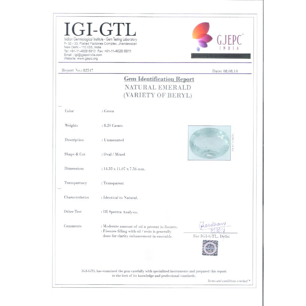 9.10 Ratti Natural Panna Stone with Govt. Lab Certificate (23310)