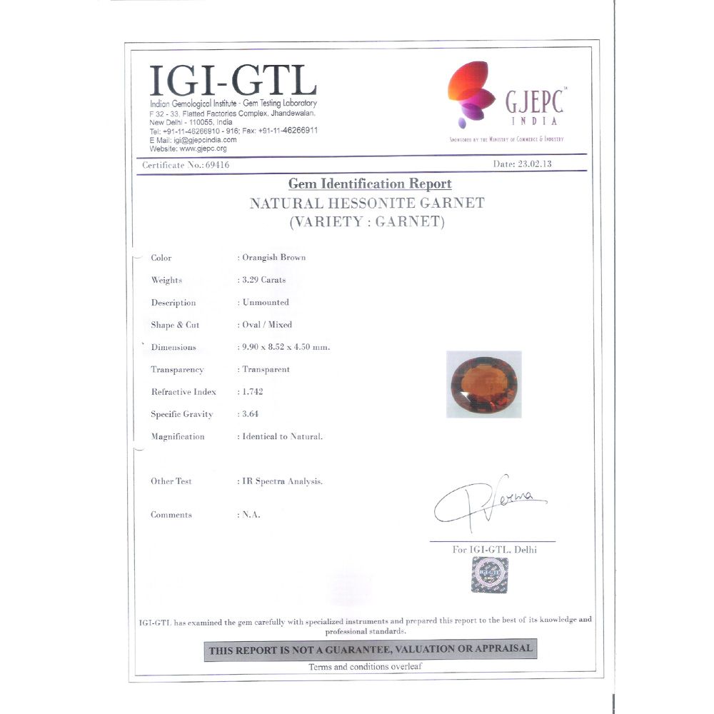 3.66 Ratti Natural Govt. Lab Certified Ceylonese Gomed