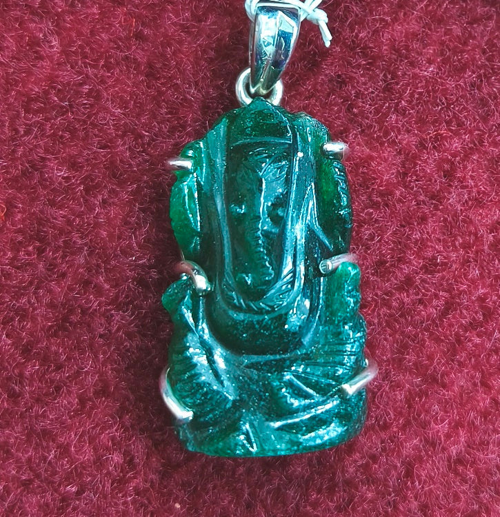 Silver Pendant of Natural Indian Jade Stone-1200