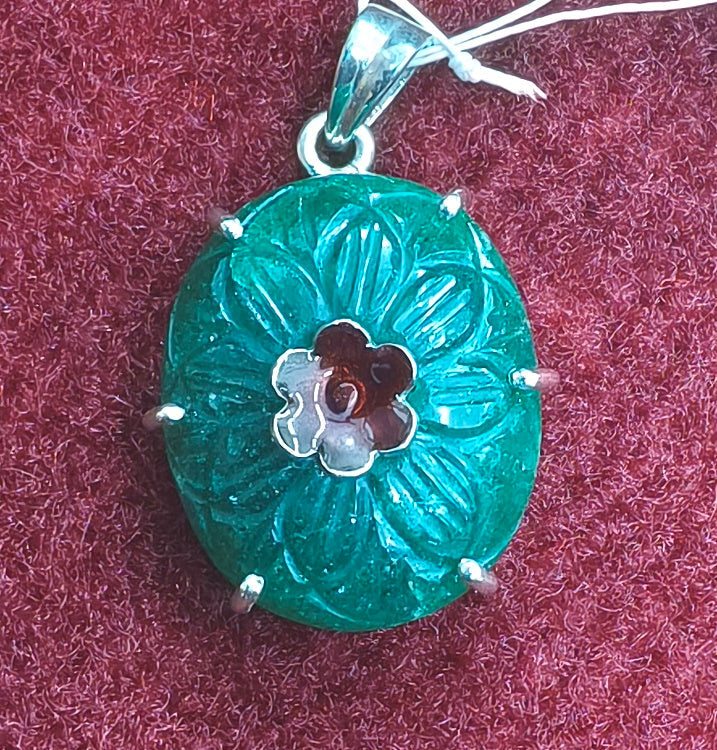 Silver Pendant of Natural Indian Jade Stone-2250