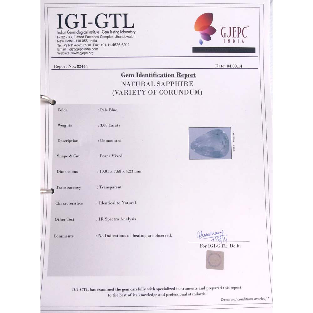 3.08/CT Natural Blue Sapphire with Govt Lab Certificate-BLUSA9V