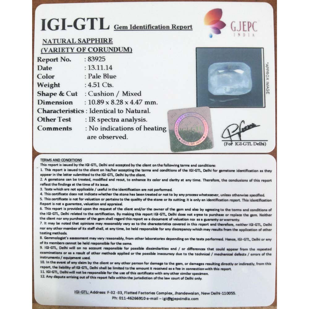 4.51/CT Natural Ceylonese Neelam with Govt Lab Certificate-BLUSA9T