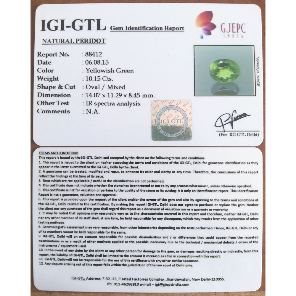 10.15/CT Natural Peridot Gemstone