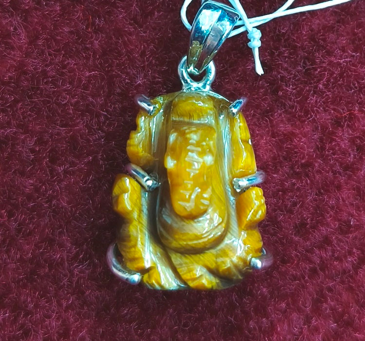 Silver Pendant of Natural Tiger (Ganesha) Stone (TEYEPEN205)