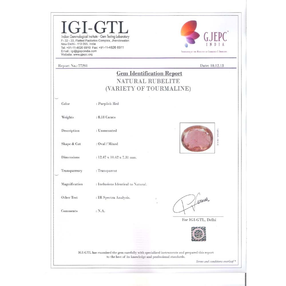 8.18/CT Natural Tourmaline Gemstone